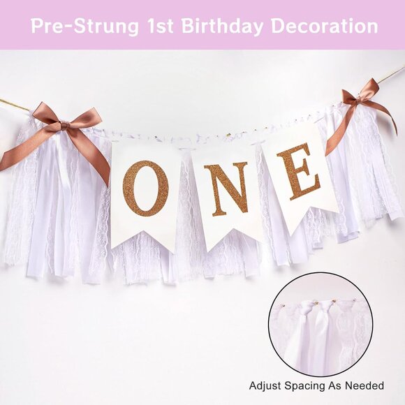 1st Highchair Banner,Rose Gold,Blush&White First Birthday Highchair Banner,One Y - Picture 3 of 7